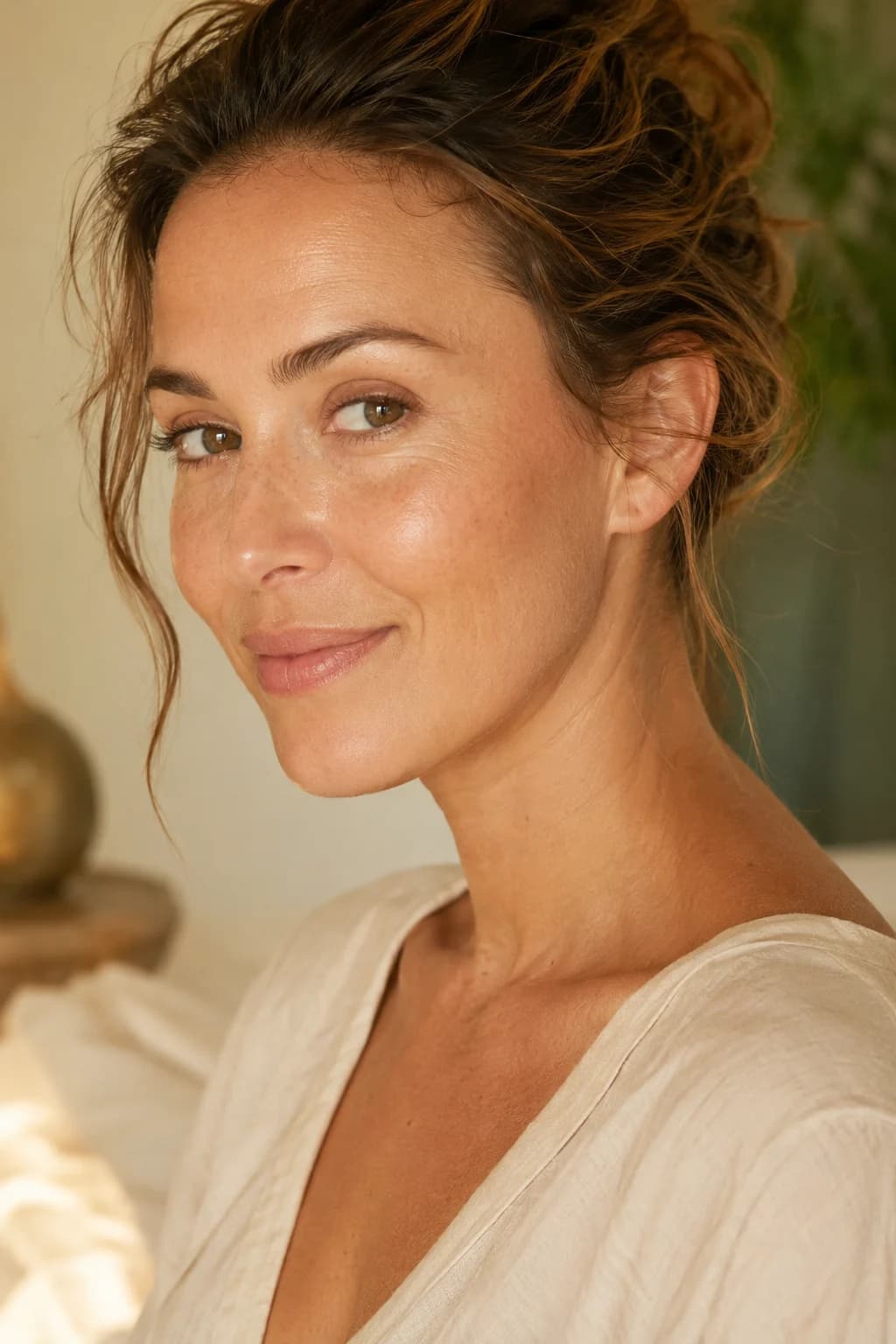 Vrouw met natuurlijke, gezonde en egale huid